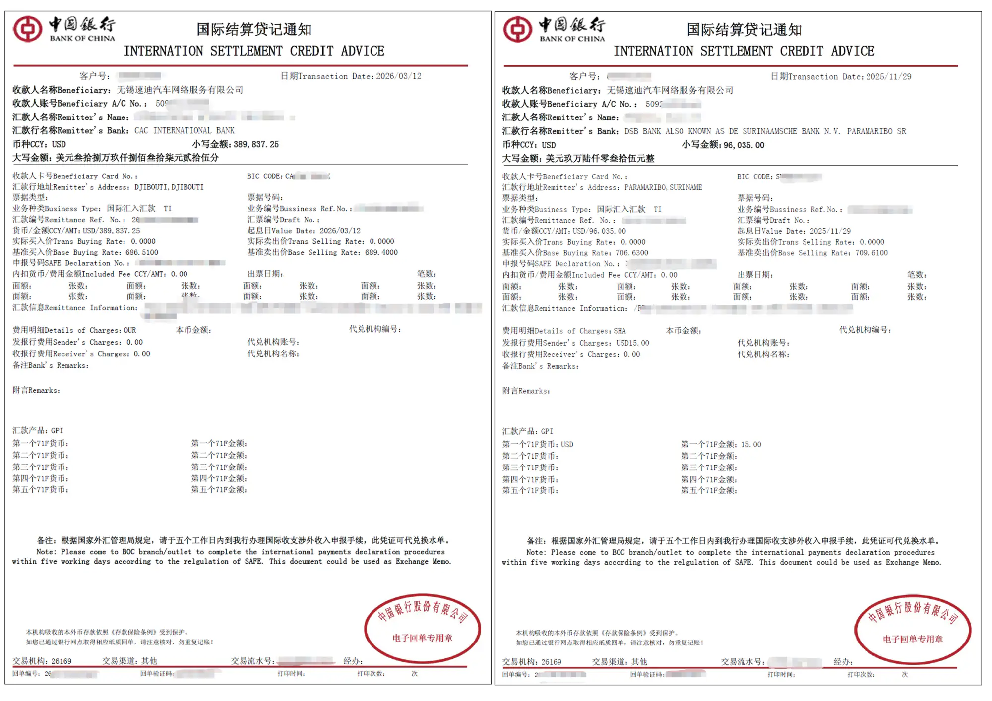 SudiAuto SWIFT Bank Transfer Records - Proof of Export Transactions
